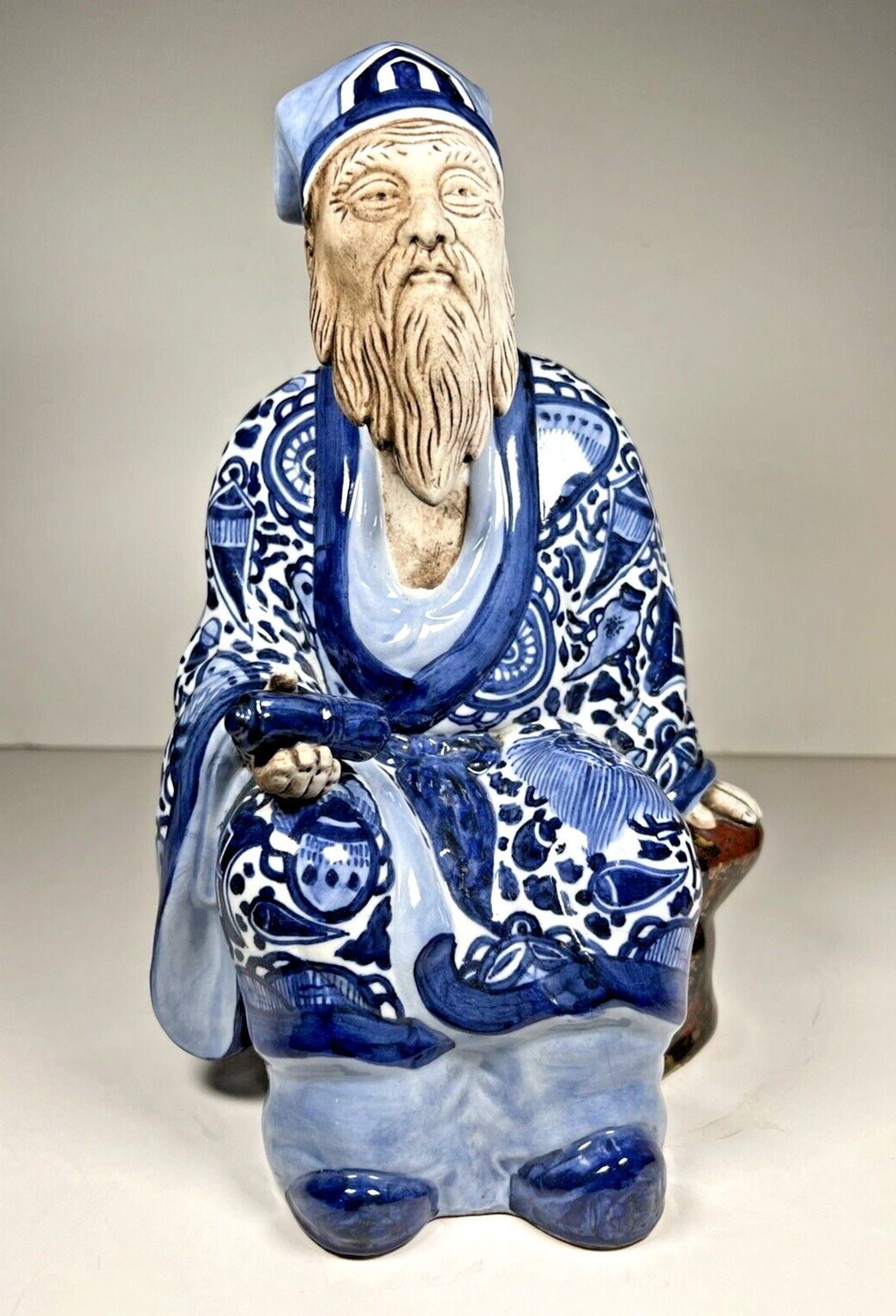 Vintage Kutani Japanese Deity Jurajin Porcelain & Unglazed Clay Figurine