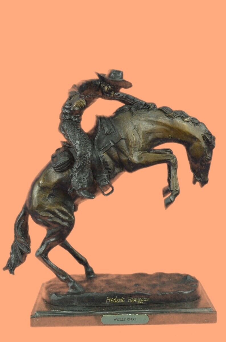 Signed Remington Famous Wooly Chaps Cowboy Horse Bronze Sculpture Deal Figure