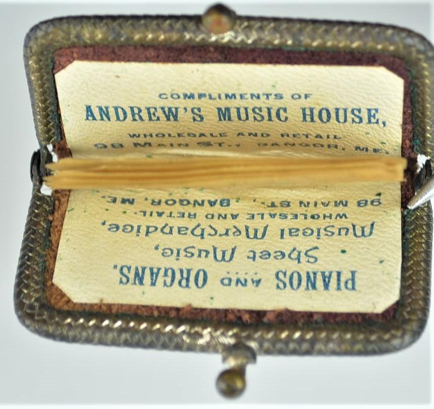 RARE ANTIQUE ANDREWS MUSIC HOUSE ADVERTISING CHANGE PURSE - BANGOR MAINE c1920\'s