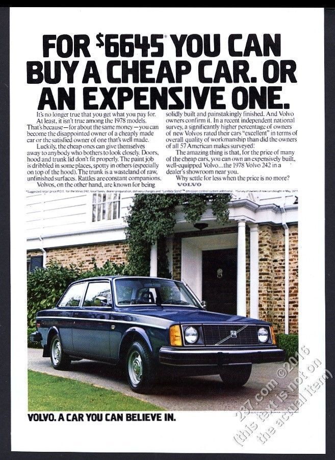 1978 Volvo 242 DL blue coupe car photo vintage print ad