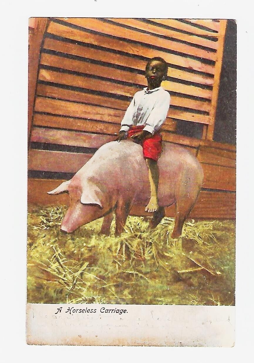 1906 Illustrated Postcard Child Riding a Pig/Hog, \