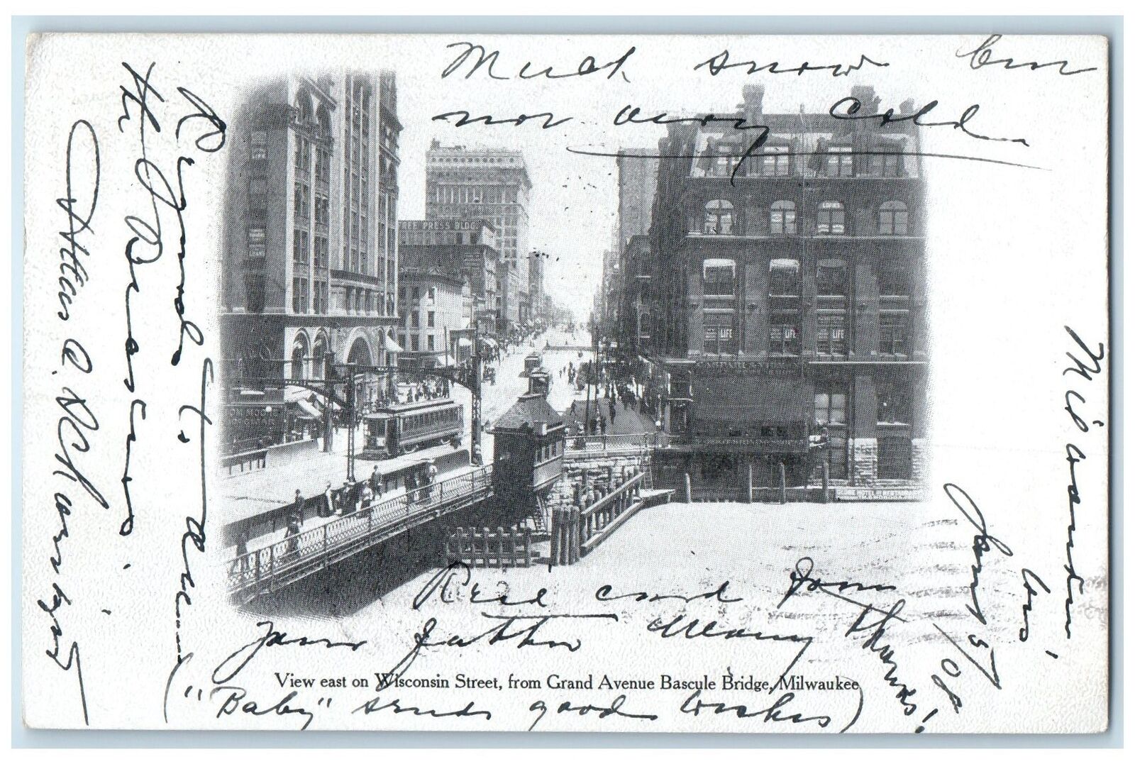 1908 View On East Wisconsin Street Buildings Milwaukee Wisconsin WI Car Postcard