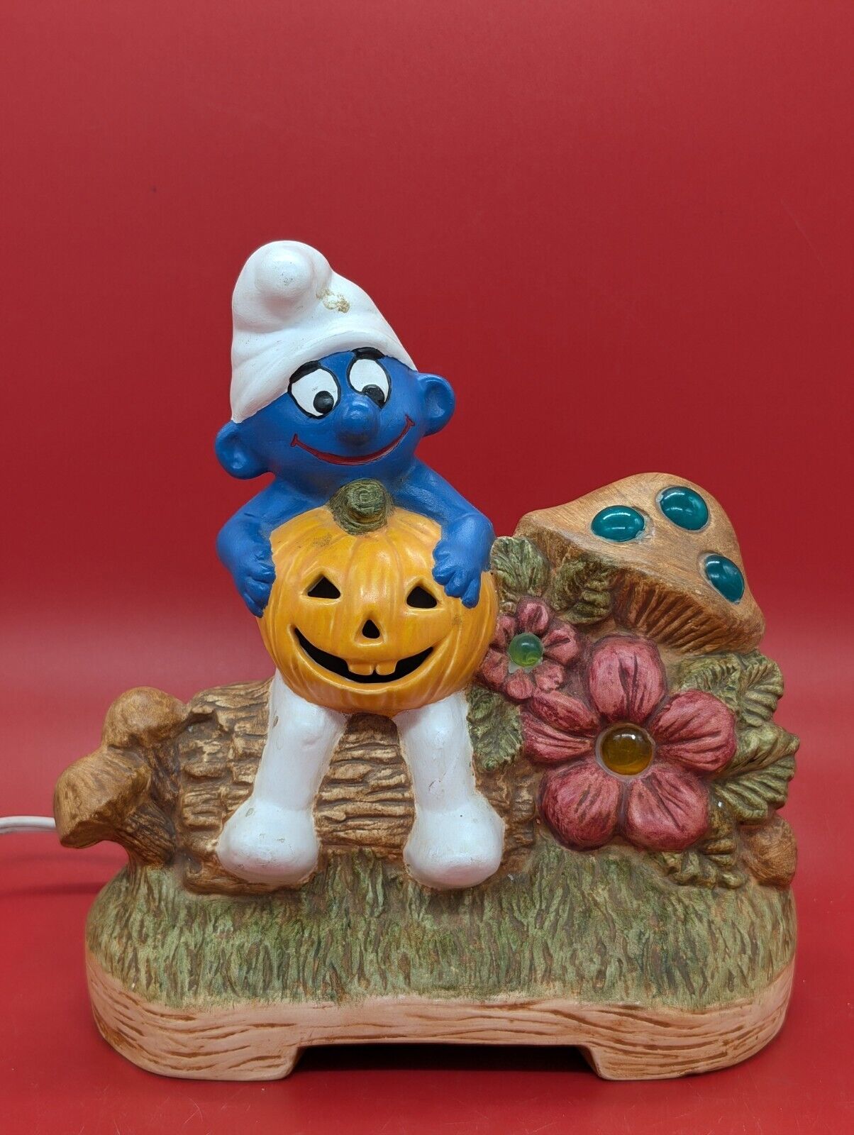 Vintage Smurfs Halloween Figure Light Up Ceramic Lamp 