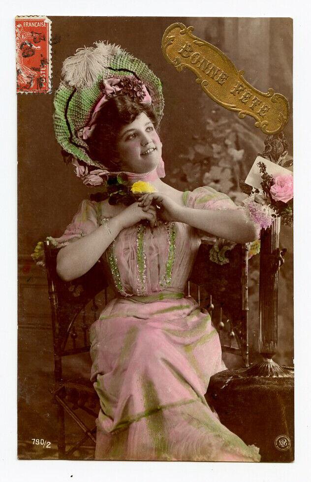 c 1909 Glamour Glamor ELEGANT DRESS FASHION Lady Woman photo postcard