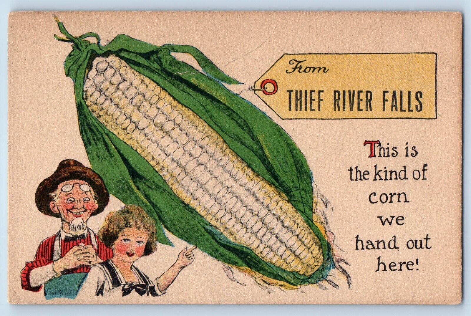 Thief River Falls Minnesota Postcard Corn Hand Out Farmer c1914 Vintage Antique