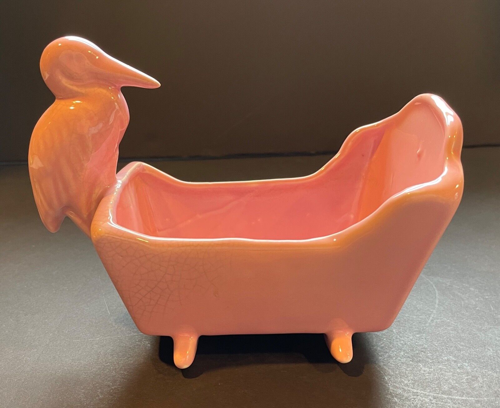 Vintage Haeger Pink Ceramic Stork Planter Pottery for Nursery Baby Gift 1950s