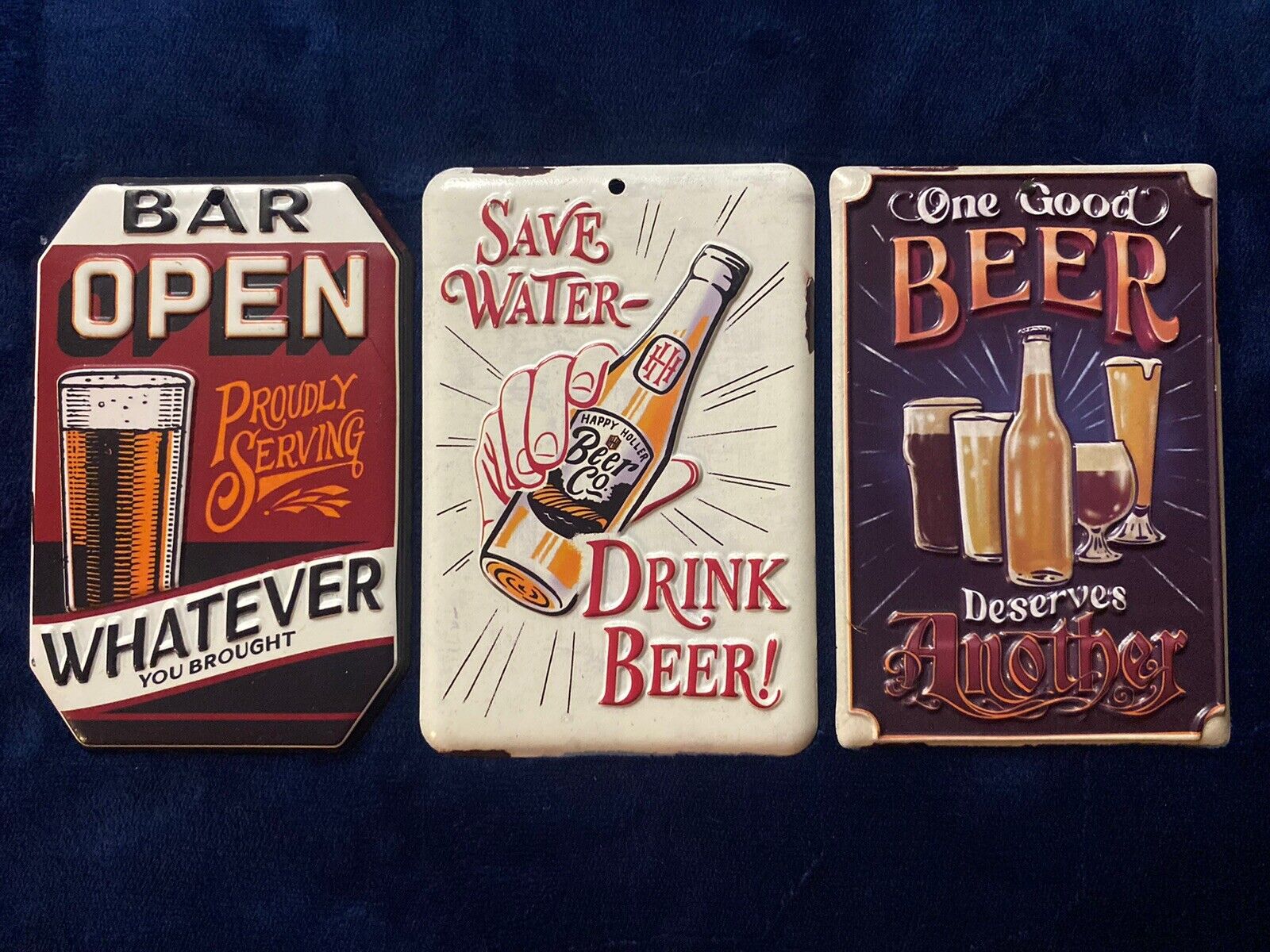 Vintage Bar Signs -  3 Pack Beer Signs 