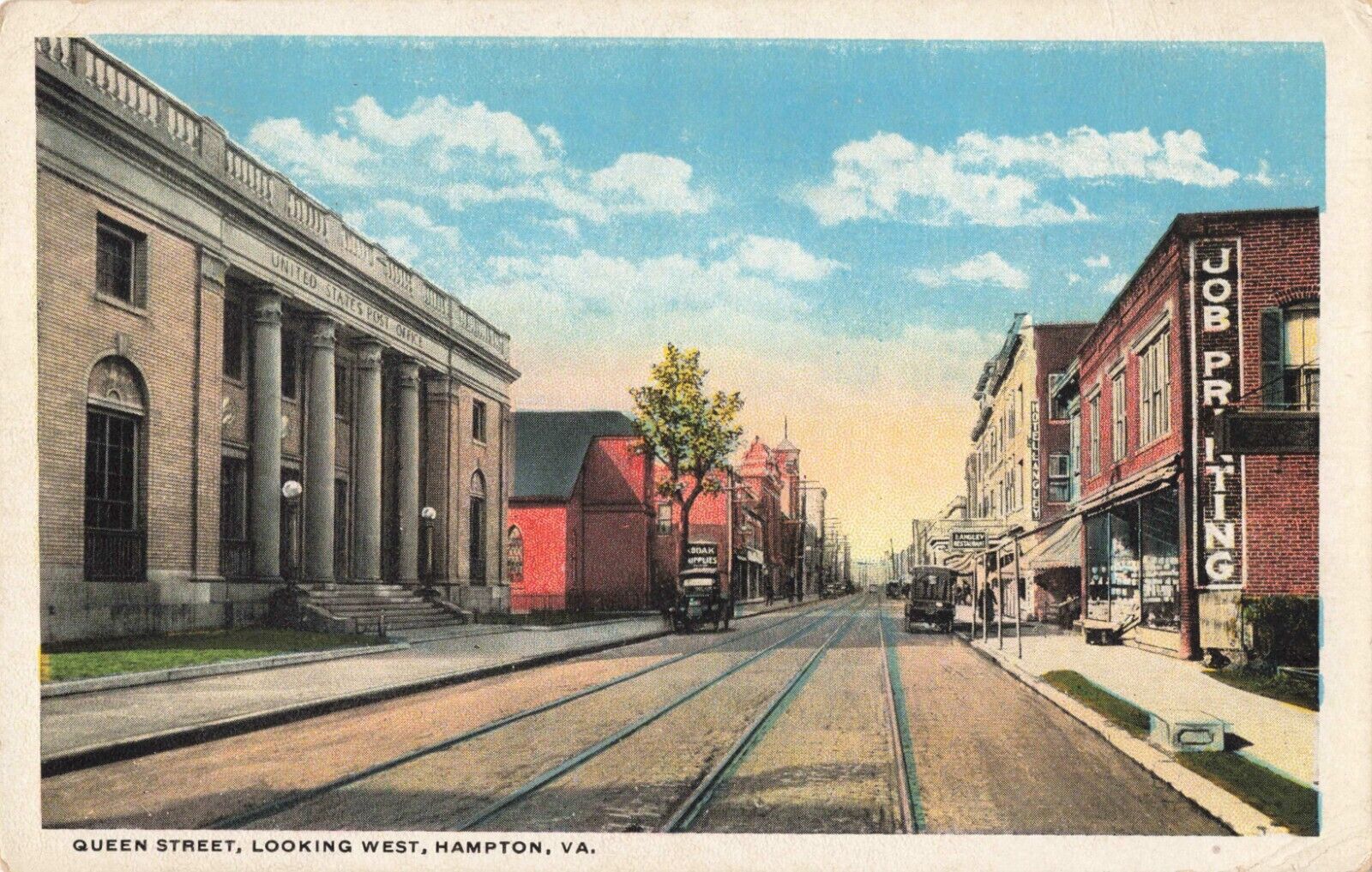 Queen Street Looking West Hampton Virginia VA Old Cars c1915 Postcard