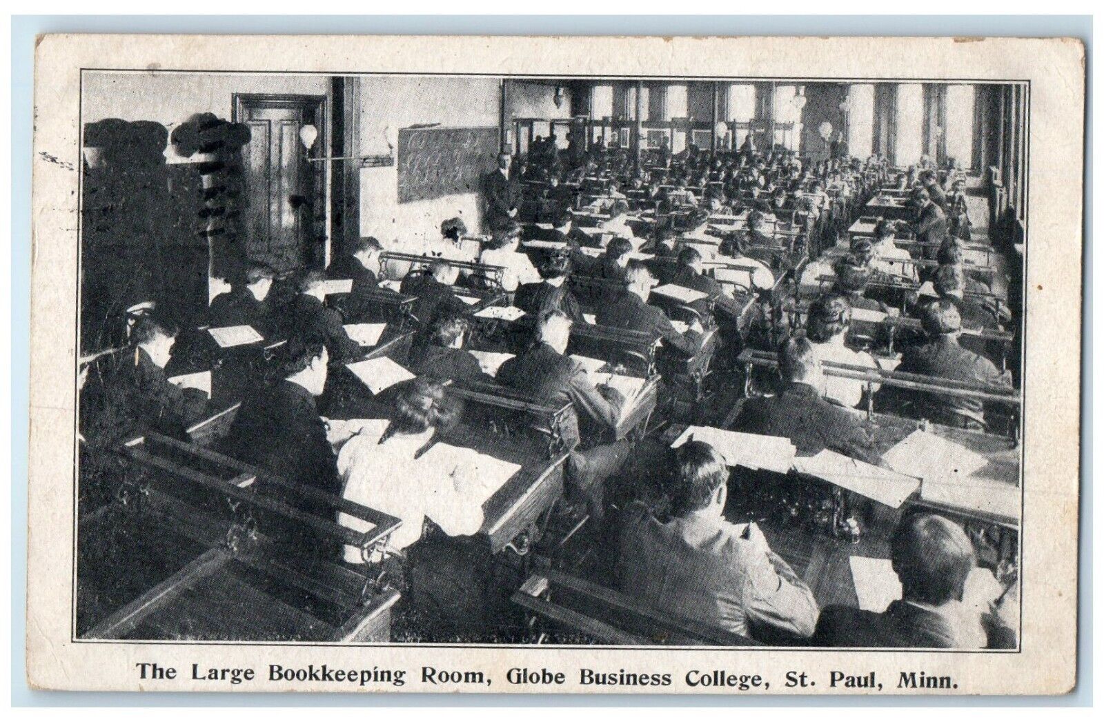 1909 Large Bookkeeping Room Globe Business College St. Paul Minnesota Postcard