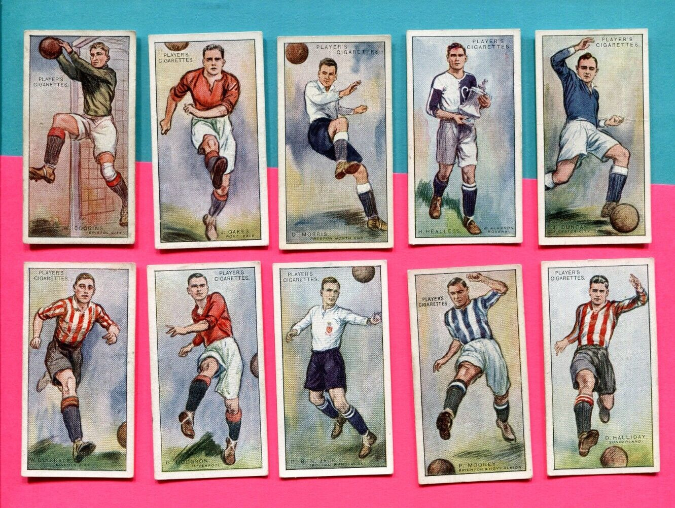 1928 JOHN PLAYER & SONS CIGARETTES FOOTBALLERS 1928 TOBACCO 10 CARD LOT