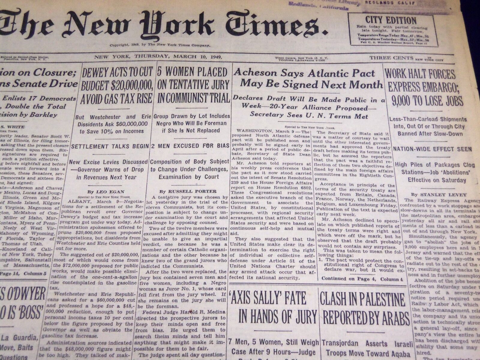 1949 MARCH 10 NEW YORK TIMES - ATLANTIC PACT TO BE SIGNED - NT 3196