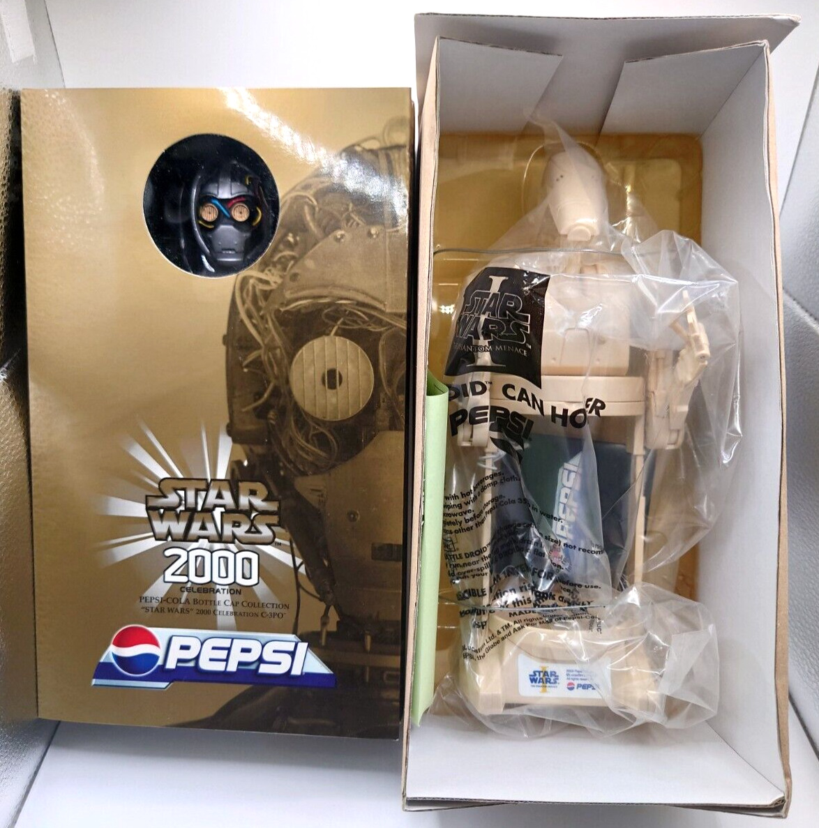 PEPSI STAR WARS BATTLE DROID ACTION CAN HOLDER&BOTTLE CAP 2000 Celebration C-3PO