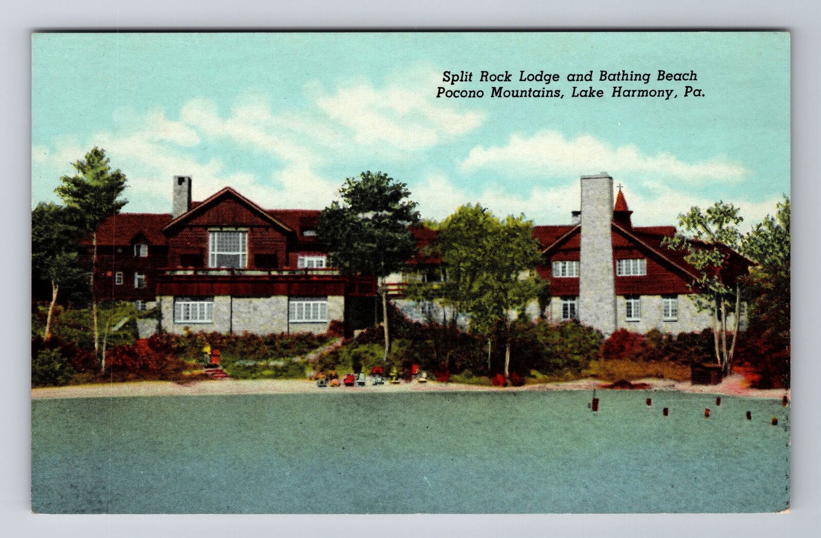 Lake Harmony PA-Pennsylvania, Split Rock Lodge, Beach, Vintage Postcard
