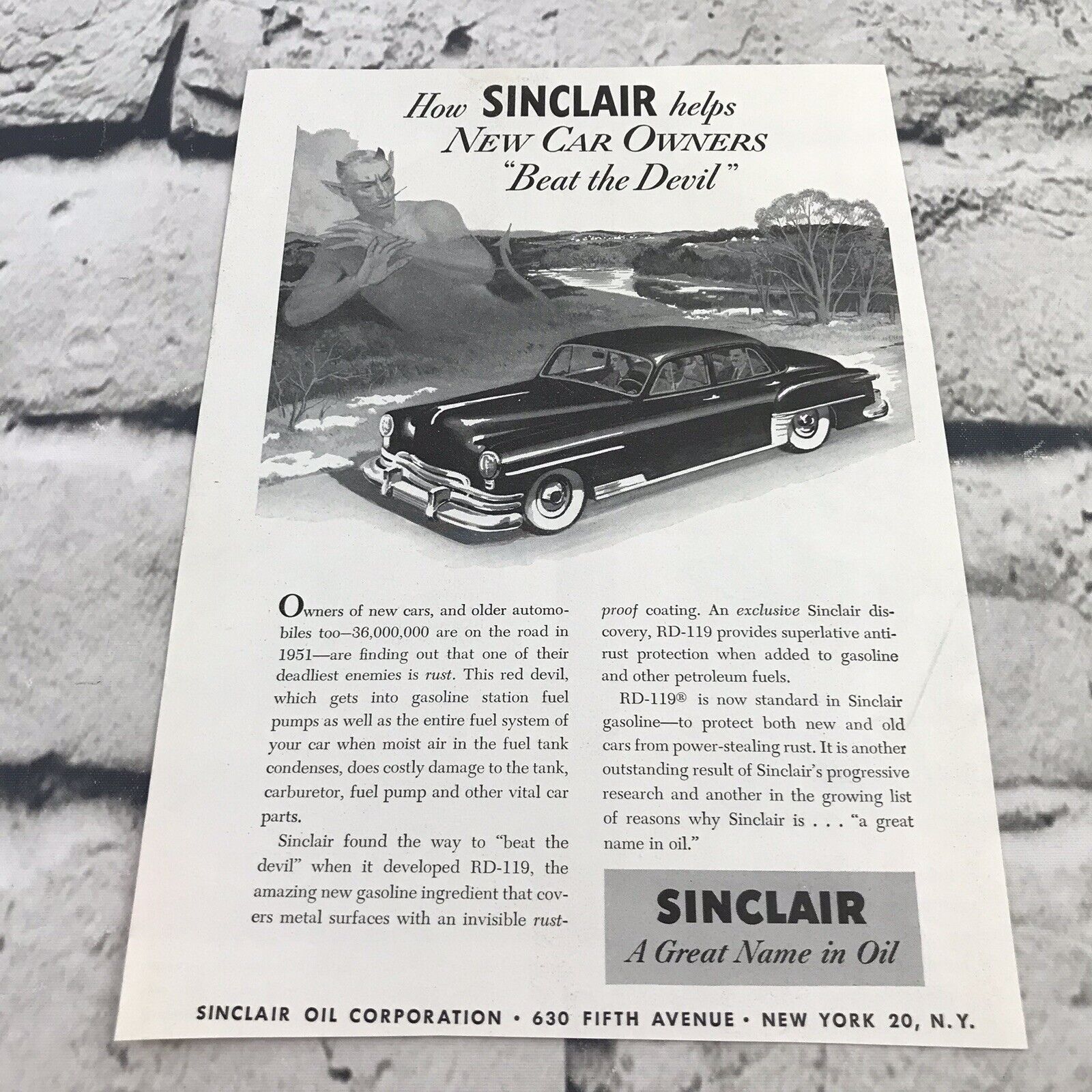 Vtg 1951 Print Ad Sinclair Oil Corporation Beat The Devil advertising Art