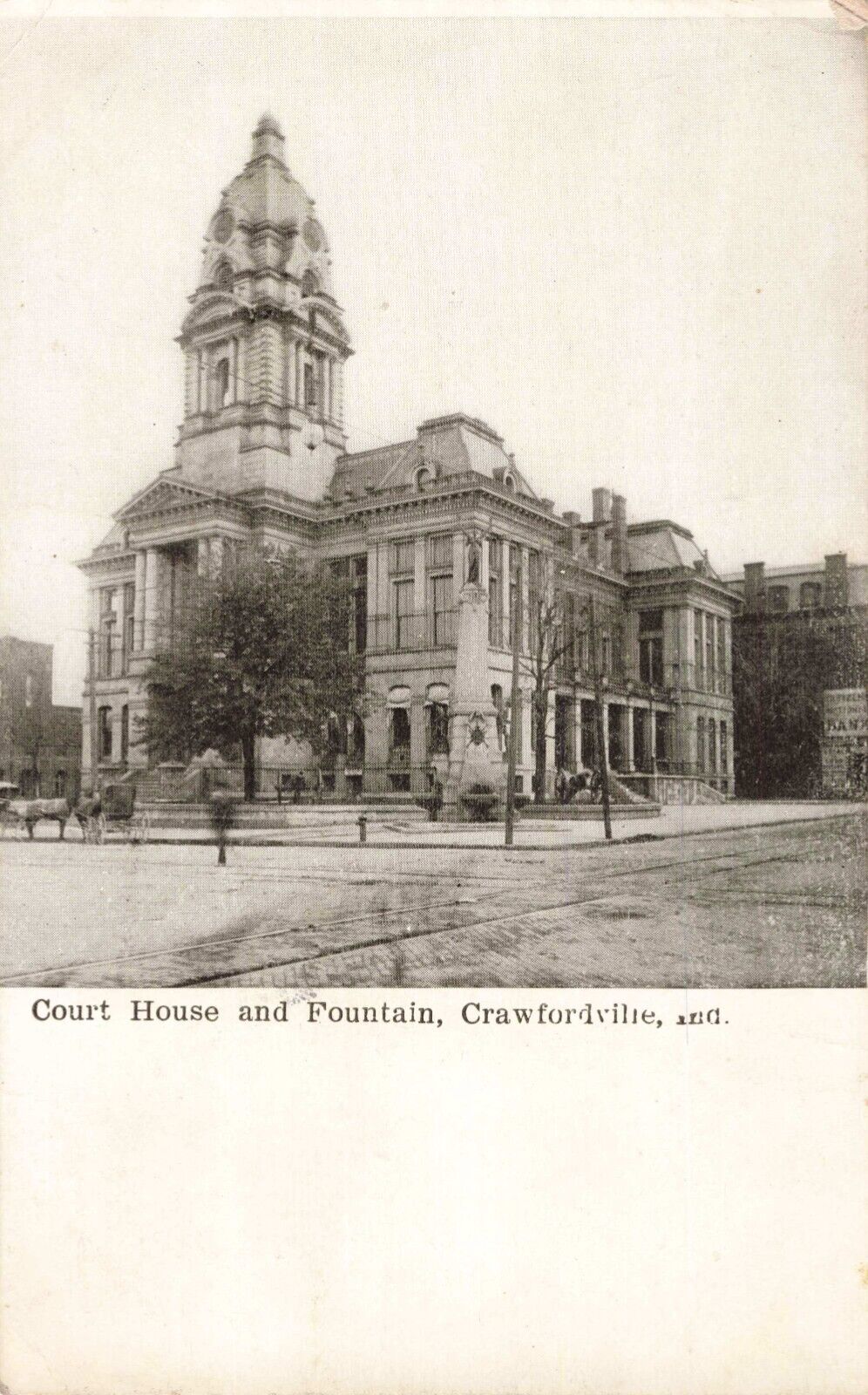 Court House & Fountain Crawfordsville Indiana IN 1910 Postcard