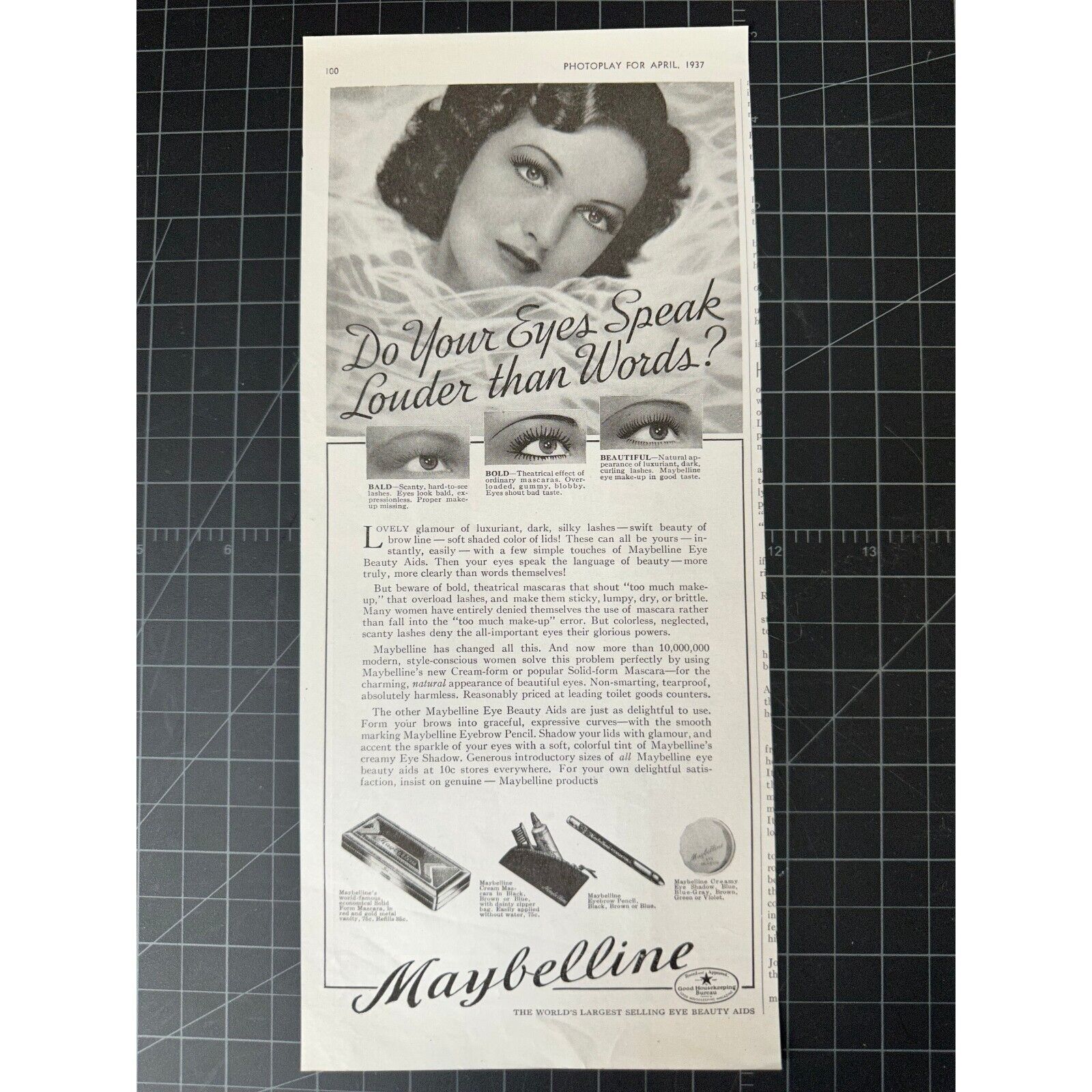 Vintage 1937 Maybelline Cosmetics Print Ad