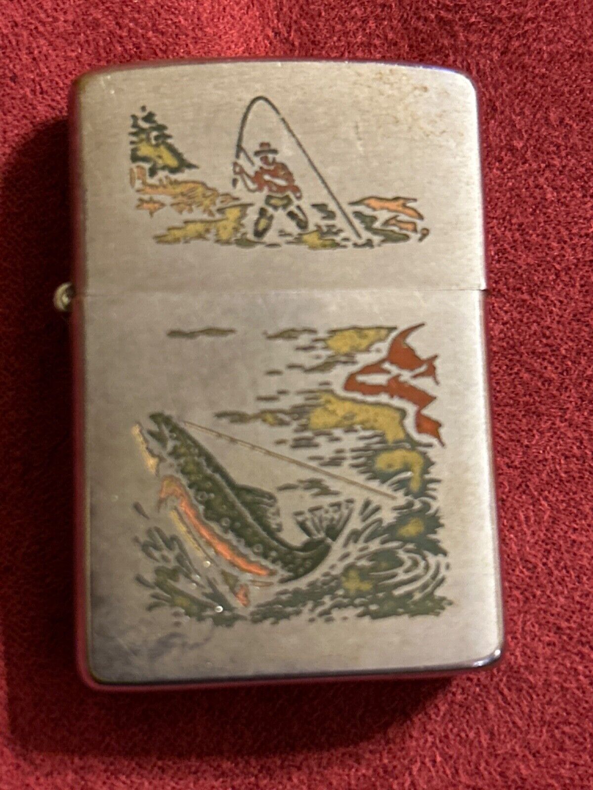 Vintage 1962 Zippo Lighter Pat 2517191 Fly Fishing Jumping Fish Salmon Rare