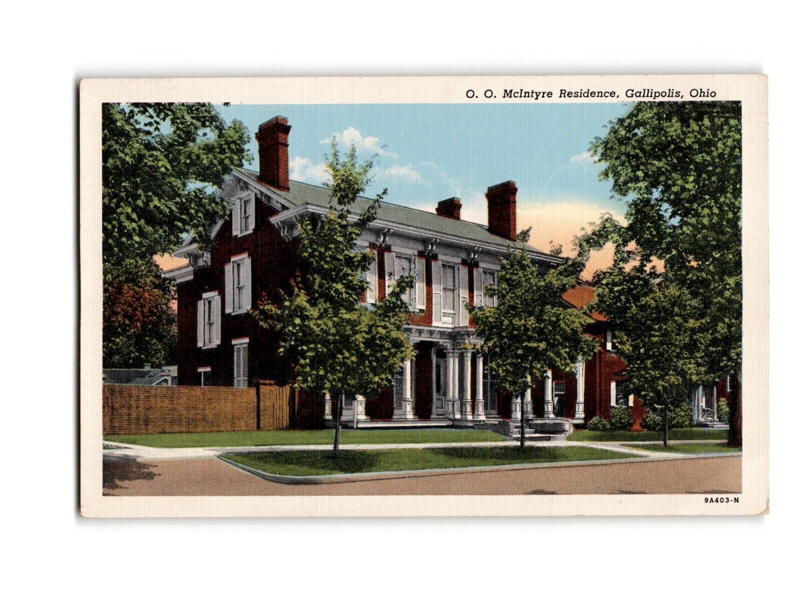 Vintage Postcard O.O. McIntyre Residence Gallipolis Ohio C.T. American Art