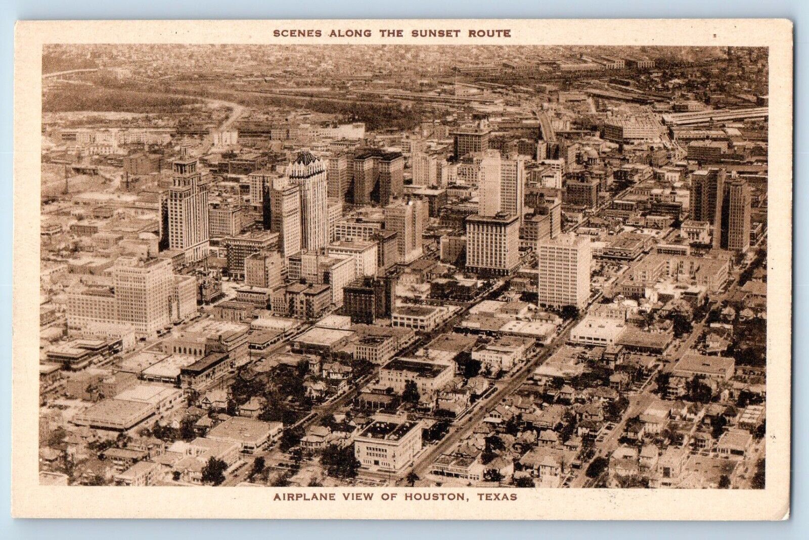 Houston Texas TX Postcard Scenes Along Sunset Route Airplane View c1940 Vintage