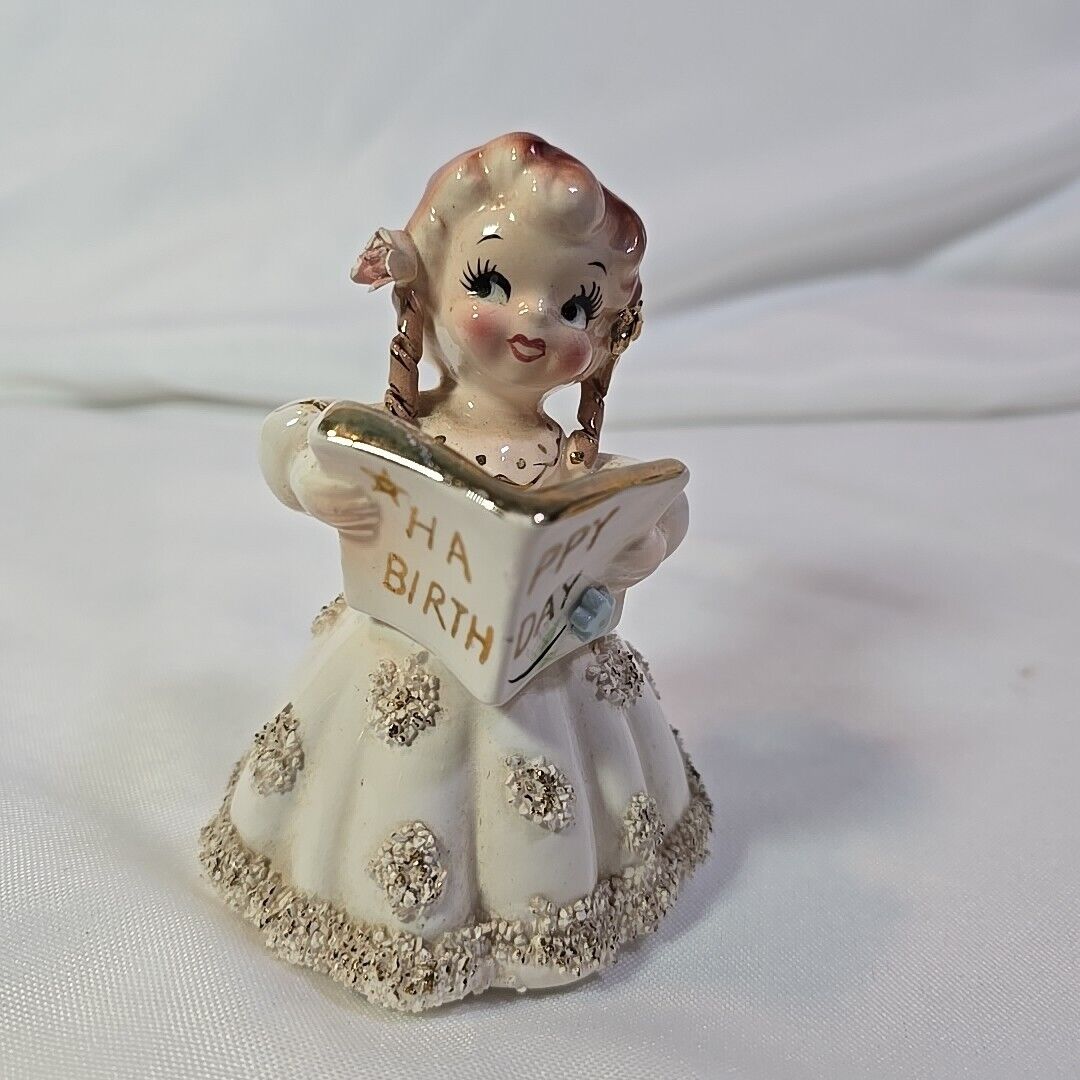 Vintage Lefton’s Happy Birthday Porcelain Girl w/Beautiful Hand Painted Eyes