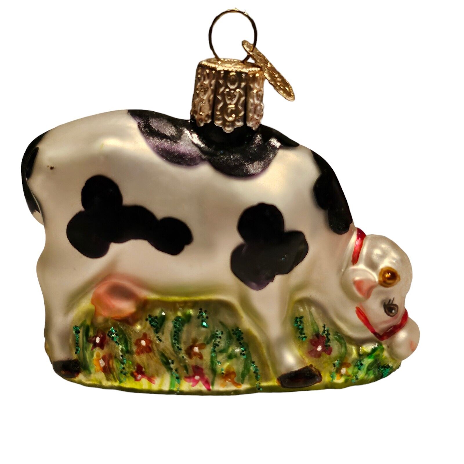 2001 Retired HTF Old World Christmas Grazing Cow Milk Dairy Farm Glass Ornament