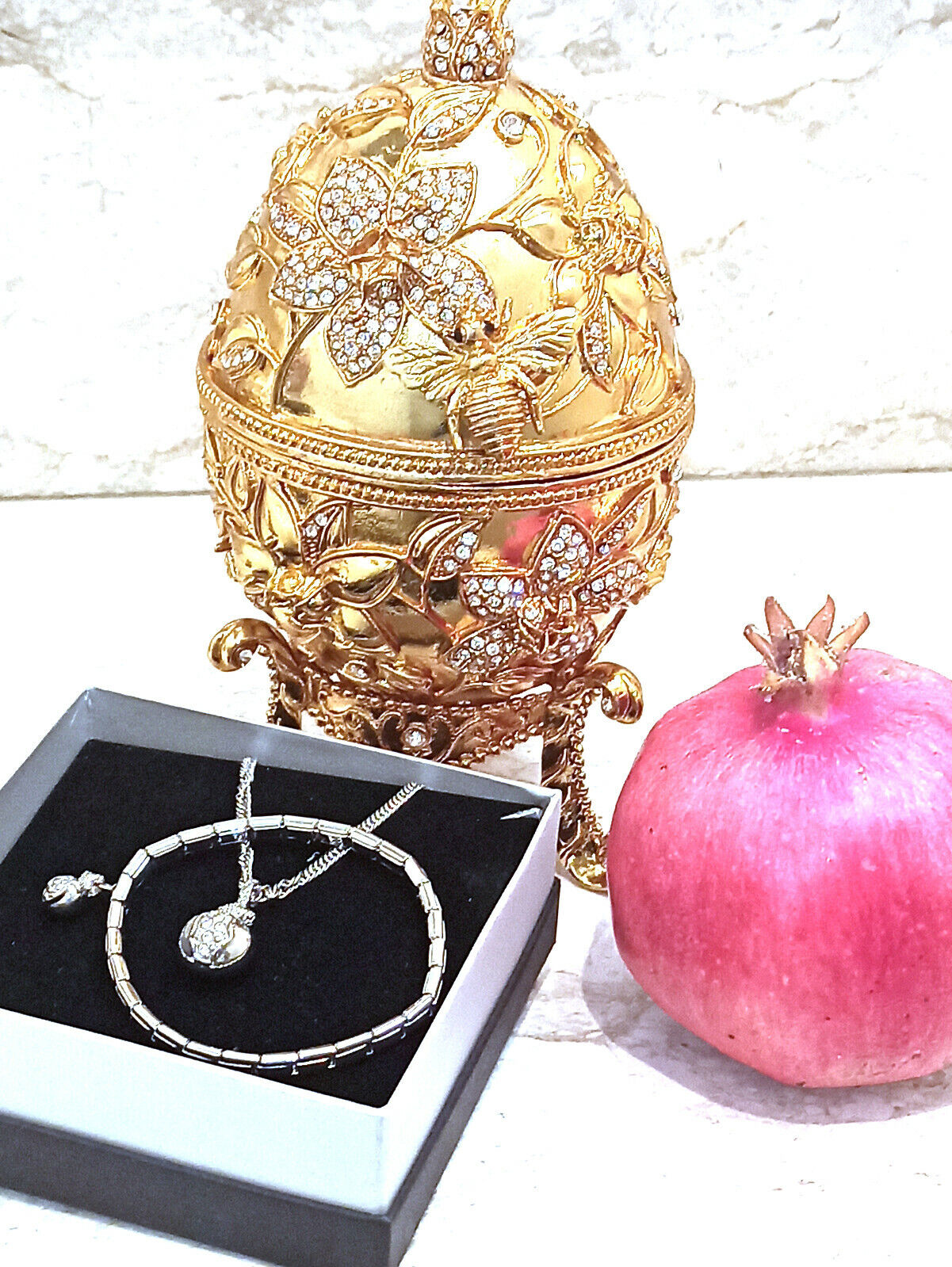 Christmas gift for wife Pomegranate Faberge Exquisite SET 24k GOLD HMDE 10ct 