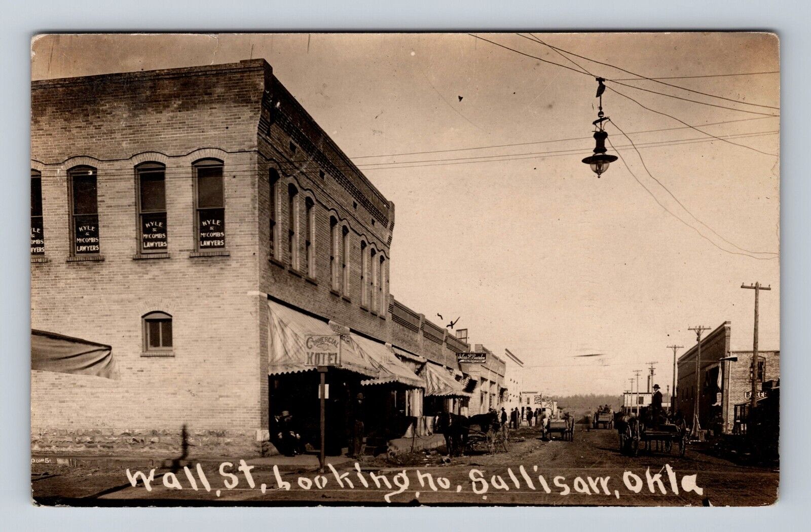 Sallisaw OK-Oklahoma, RPPC: Wall Street, Old West, Wagons Vintage c1909 Postcard