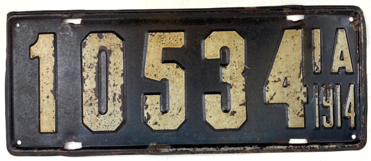 Vintage Iowa 1914 Old Auto License Plate Man Cave Garage Wall Decor Collector