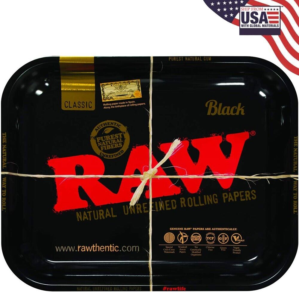 RAW Black Metal Rolling Tray - Large - 14'' x 11 '' x 1'' | Modern Stylish Desig