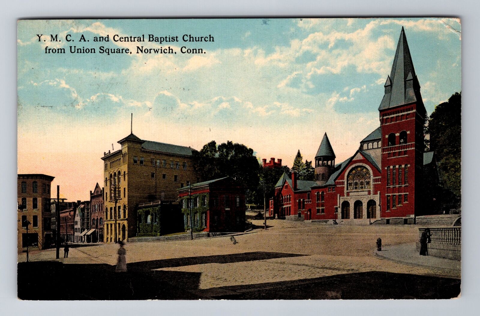 Norwich CT-Connecticut, Y.M.C.A, Central Baptist Church, Vintage Postcard