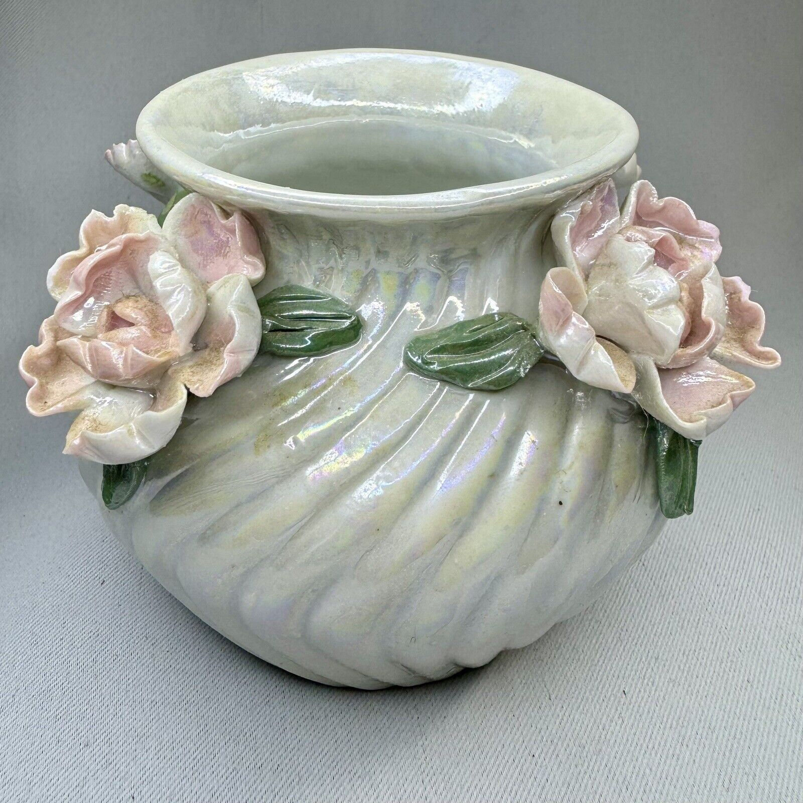 Vintage Pearlized Vase With Flowers Realistic