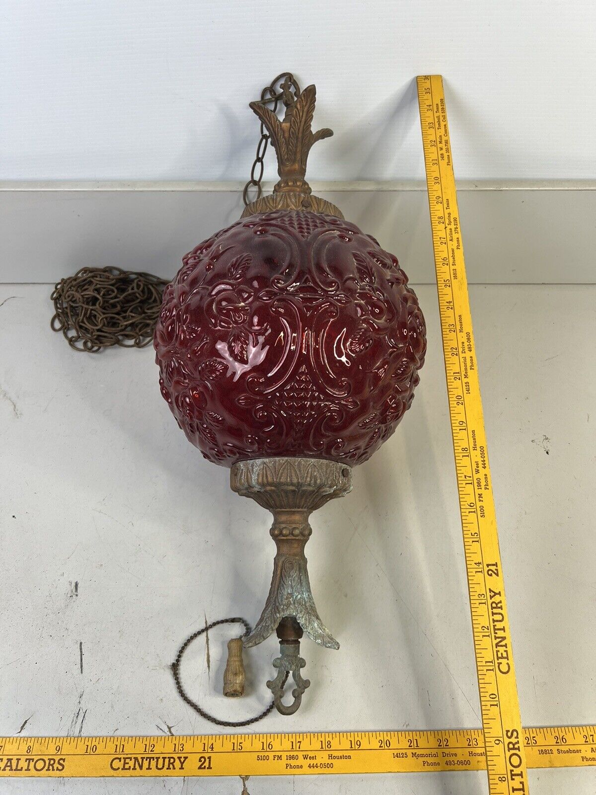 Vintage Red Globe Hanging Swag Lamp with Long Chain