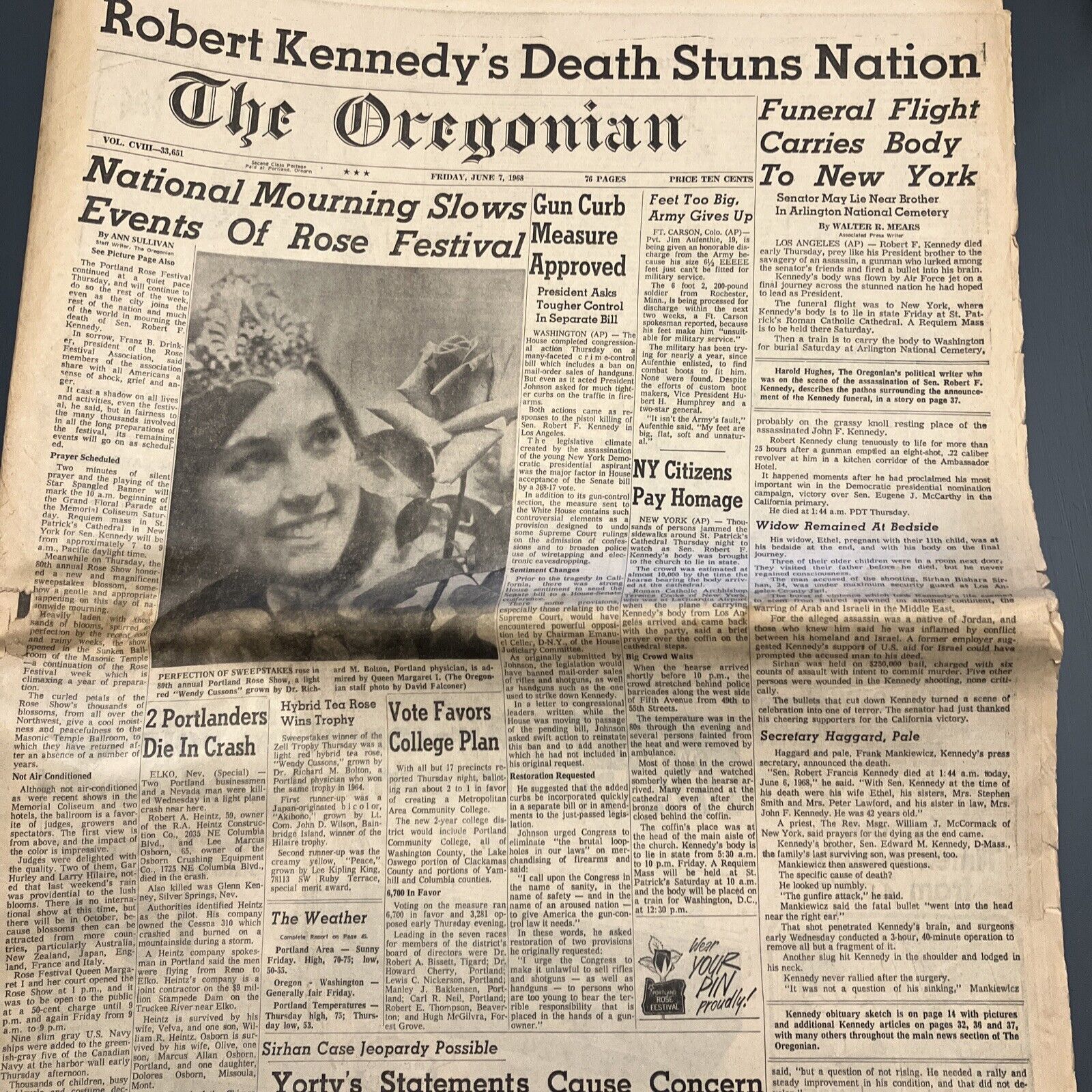 Robert Kennedy’s Death June 7, 1968 The Oregonian  Apprx 30 Pages 