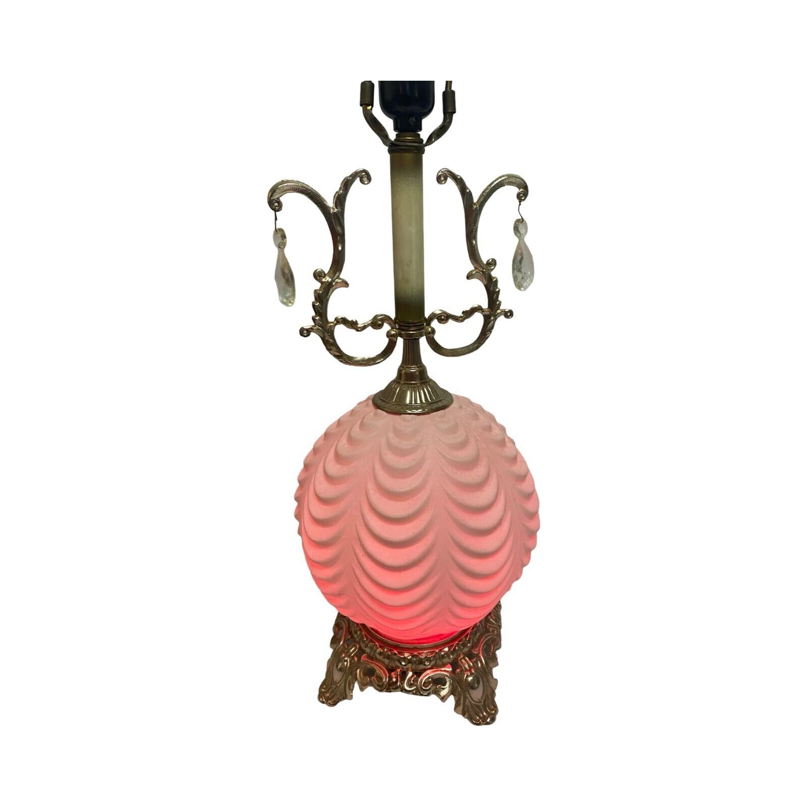 Vintage Victorian Style Beaded Drape Glass White Ornate Globe Lamp Pink Boudoir