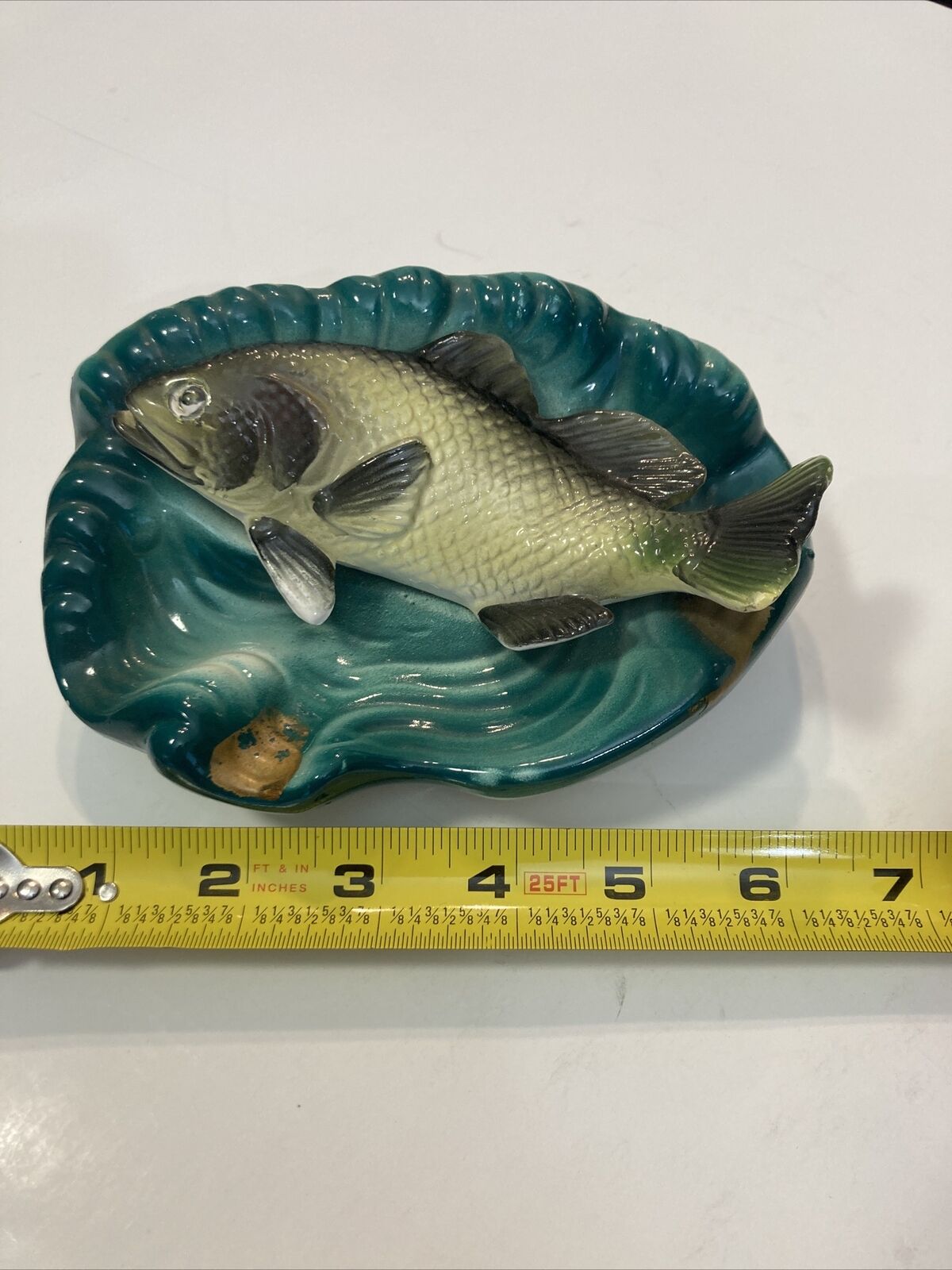 Vintage Big Bass catcher Century  Ceramic Fish Cuffling / Trinket Dish
