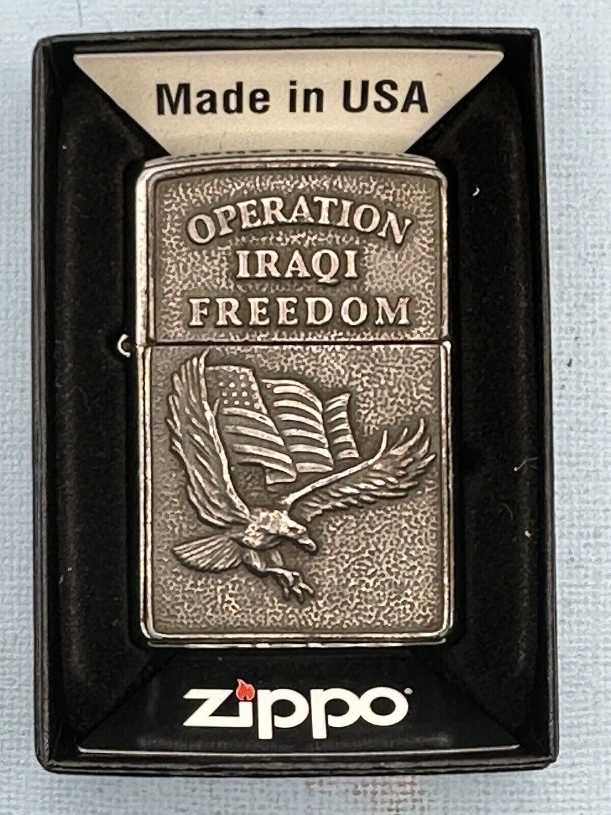 Vintage 2003 Operation Iraqi Freedom Emblem Chrome Zippo Lighter