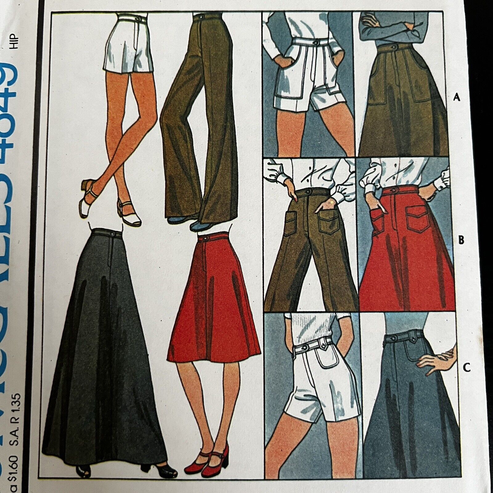 Vintage 1970s McCalls 4849 Skirt + Pants or Shorts Sewing Pattern 24 XXS UNCUT