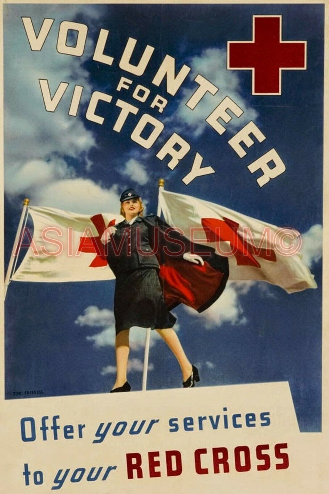 1941 WW2 USA AMERICA WOMEN VOLUNTEER VICTORY RED CROSS FLAG PROPAGANDA Postcard