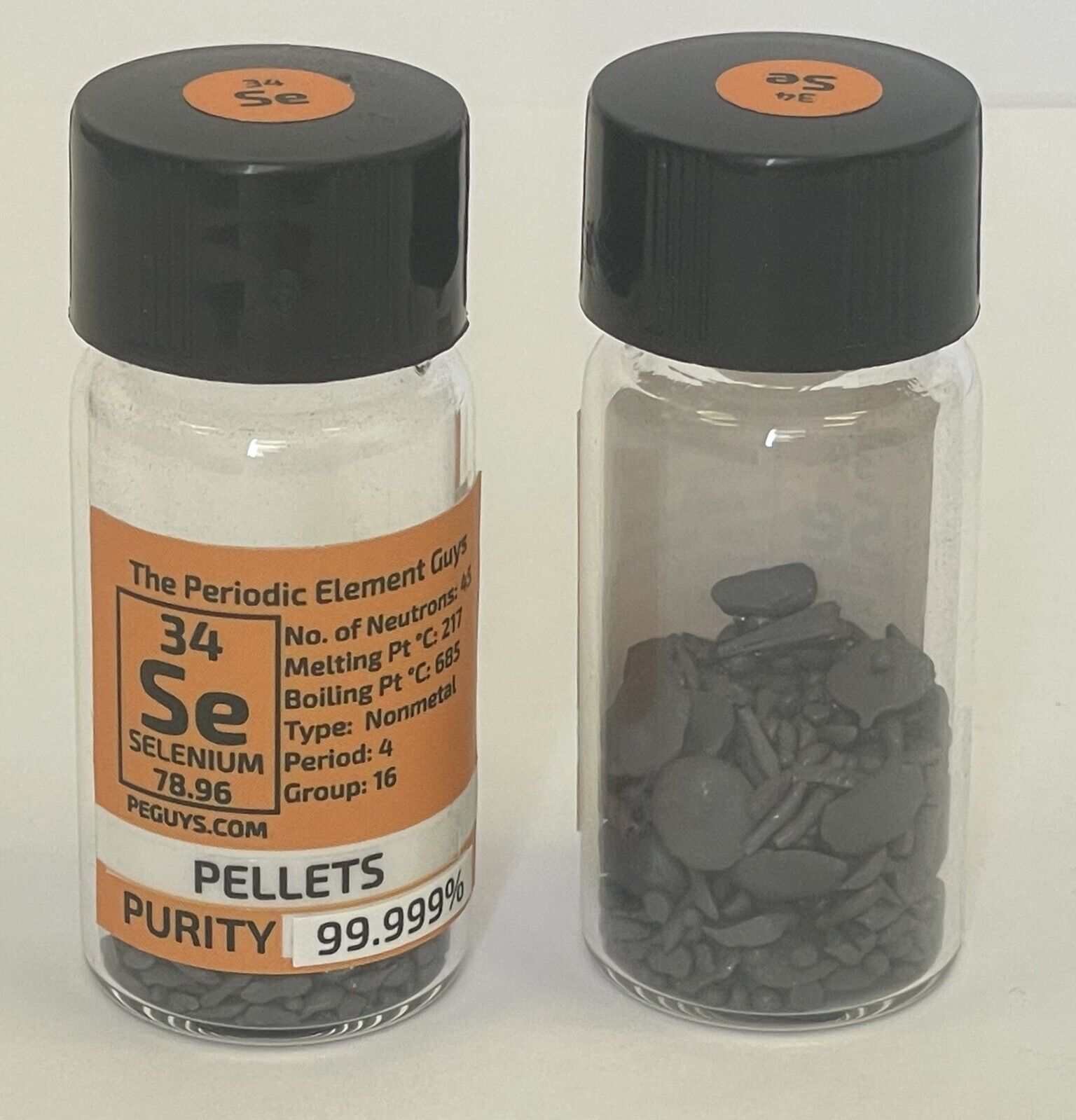 Selenium Pure Pellets 99.999% 10 Grams in Labeled Periodic Element Bottle