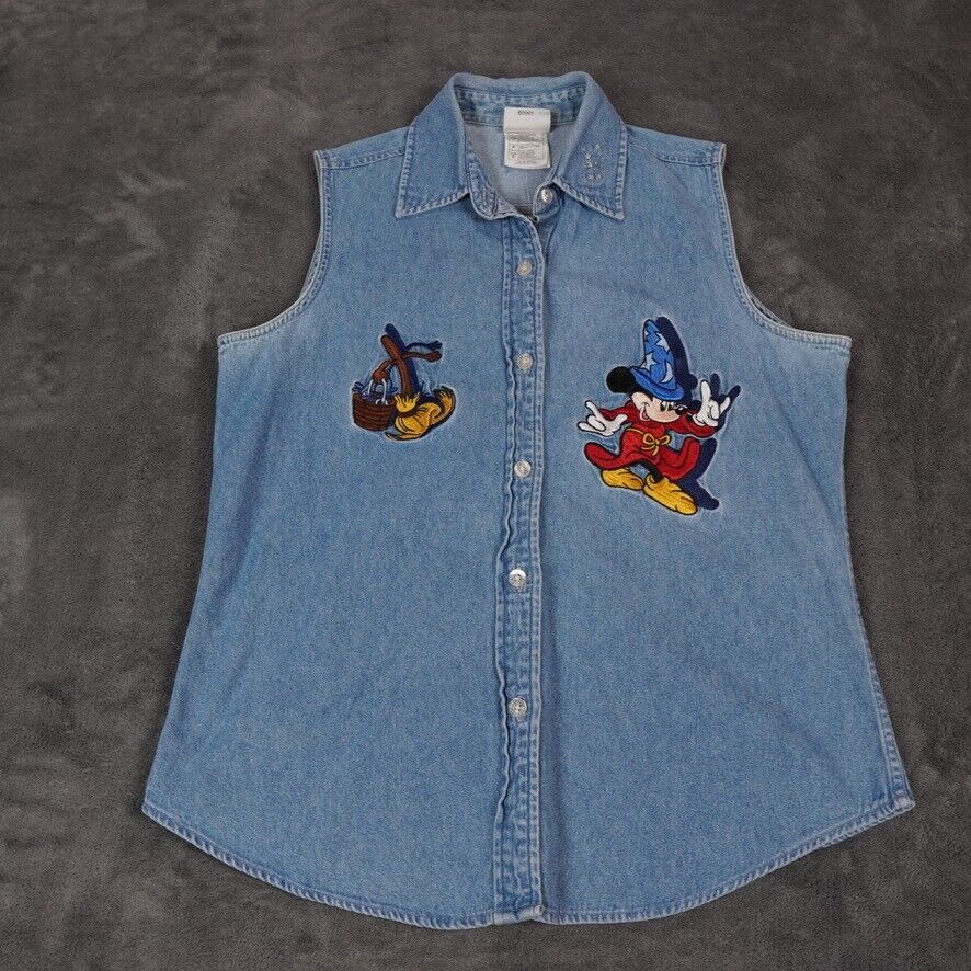 Vintage Disney Vest Women\'s Small Blue Mickey Mouse Sorcer\'s Apprentice Broom