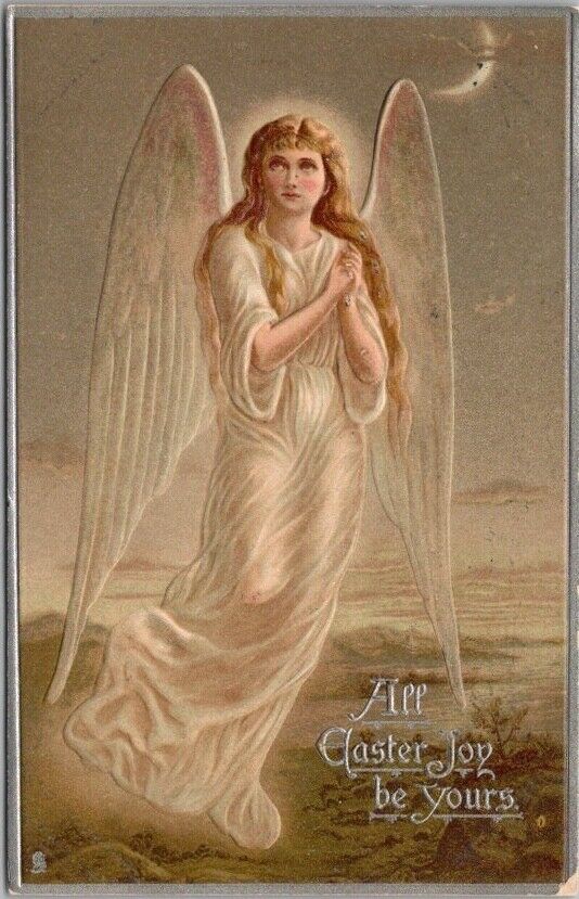 Vintage 1908 HAPPY EASTER Embossed Postcard Flying Angel Girl TUCK'S Series 1935