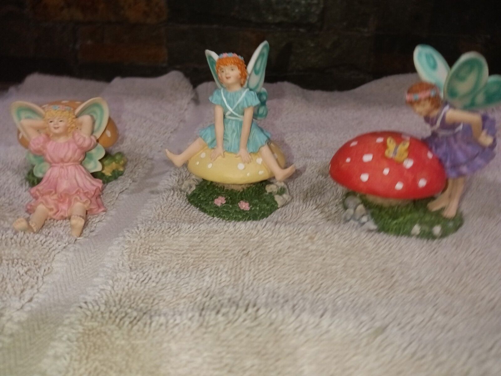 Vintage Terry\'s Village 1 Set Of 3 Ladt Butterfly Mushroom Figurines
