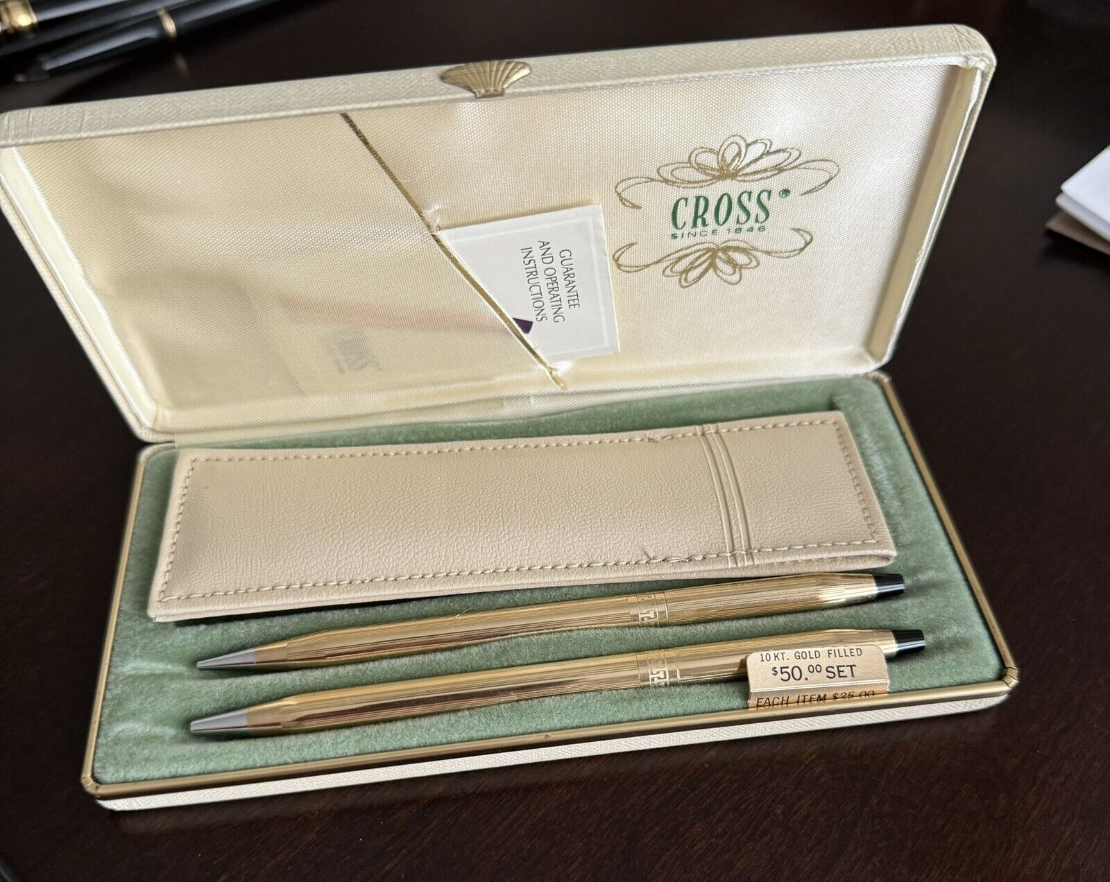 Cross 10k Gold Filled Ballpoint Pen and Pencil Set vintage W/leather Case.