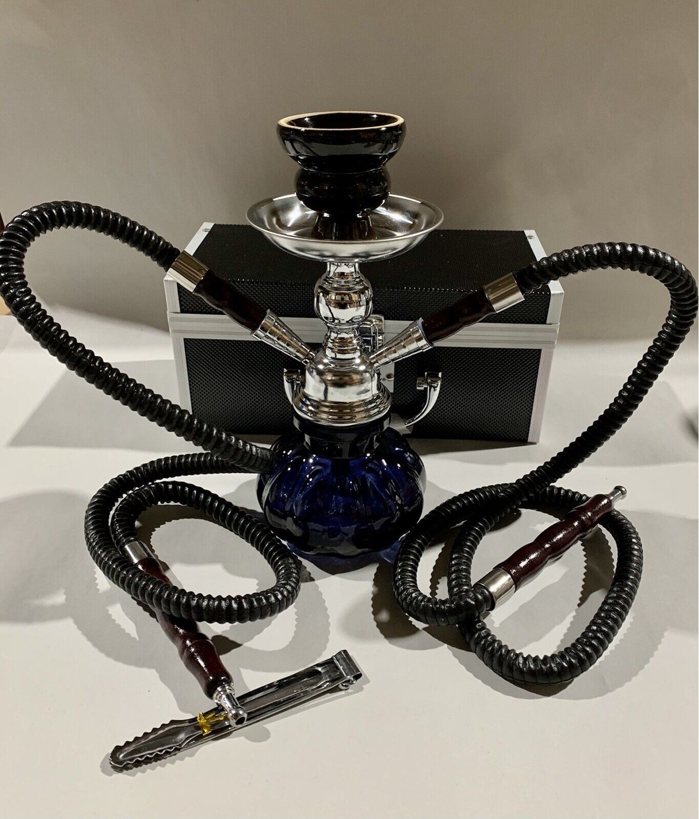 INHALE®️10 INCH 2 HOSE AVALANCHE  SMALL PUMPKIN HOOKAH IN A HARD SUITCASE(BLACK)
