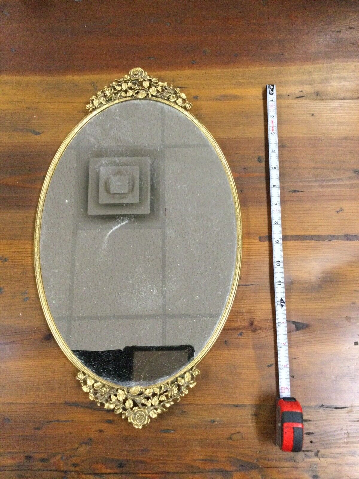 Vintage Matson 24K Gold Plate Ormolu Rose Vanity Mirror Tray Wall Décor