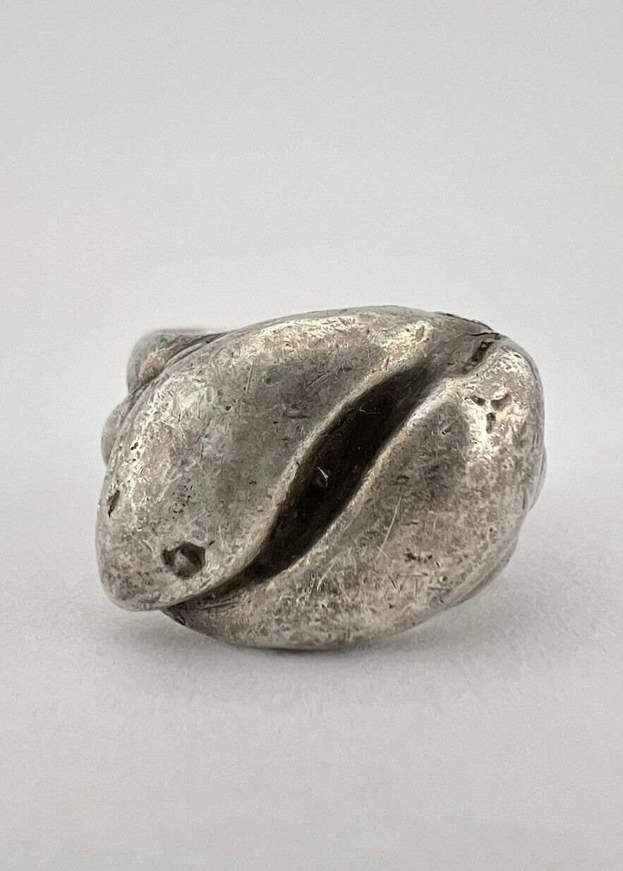 Early 1920's OLD Navajo Harvey Ingot Silver Coiled Double Head Snake Ring