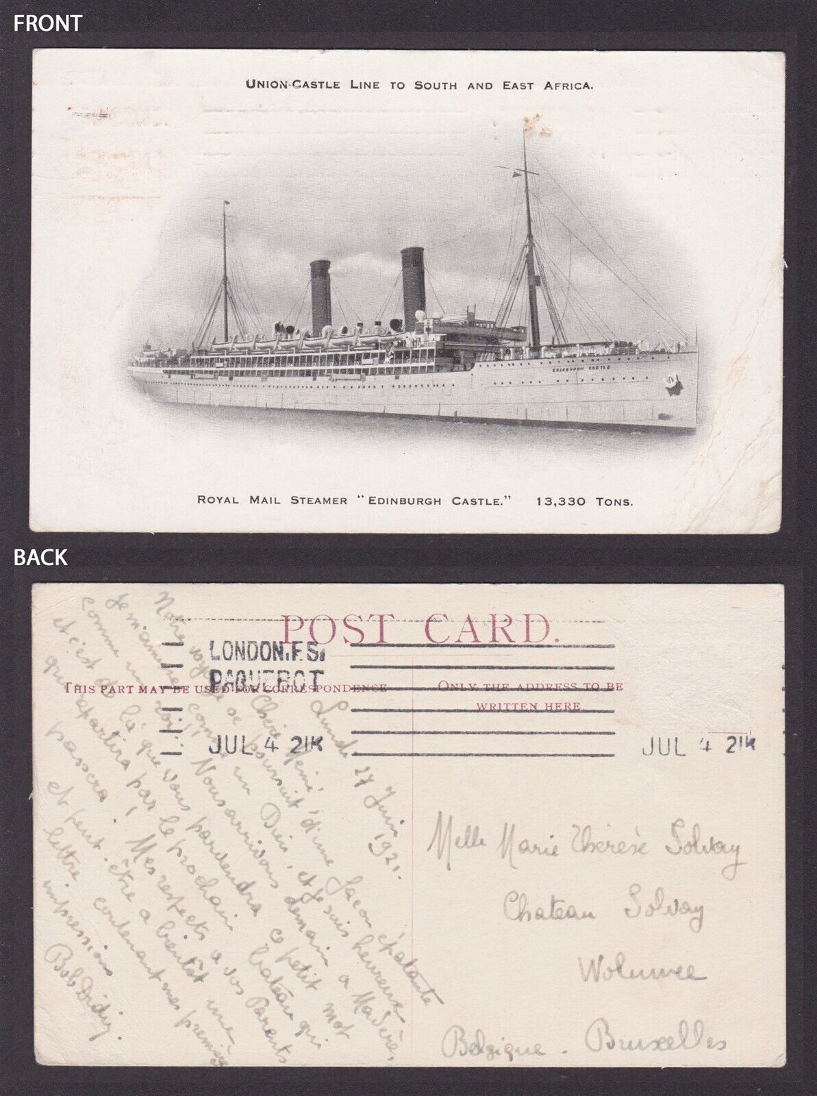 GREAT BRITAIN, Postcard, Union-Castle Line, Royal Mail Steamer Edinburgh Castle