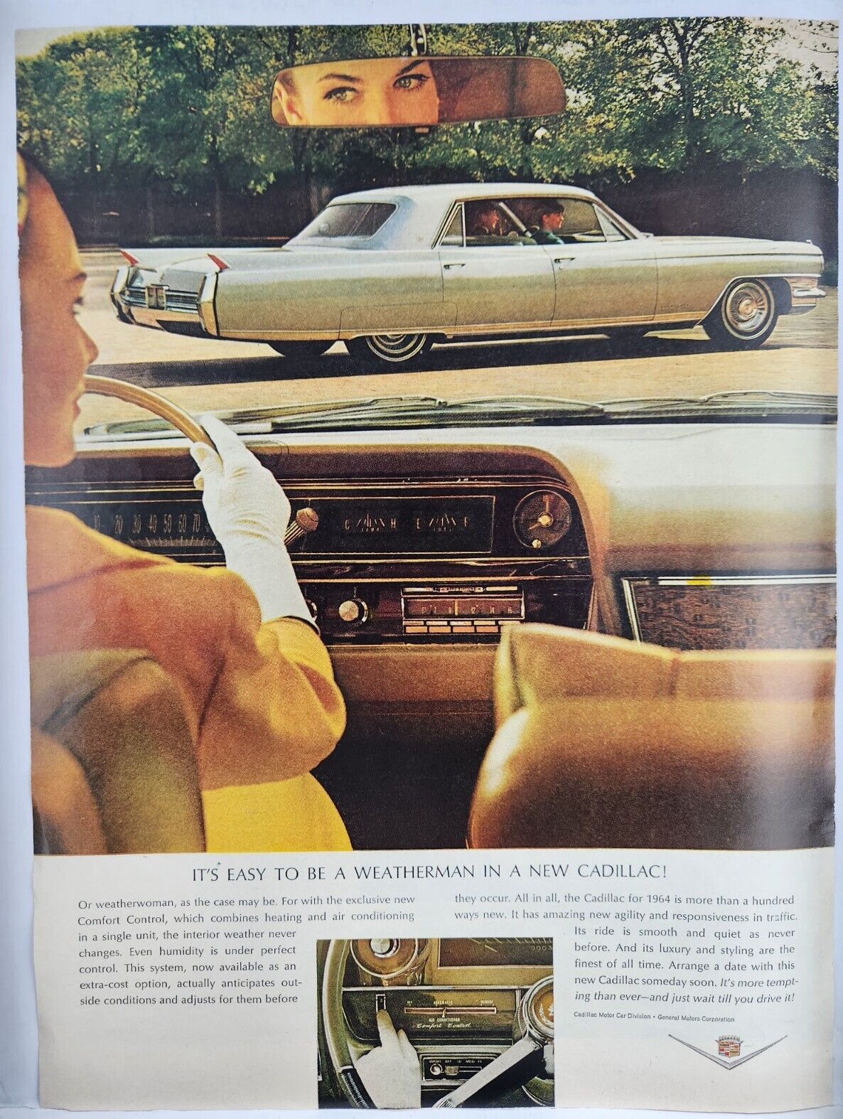 1963 Cadillac Comfort Control Green Vtg Print Ad Poster Man Cave Art Deco 60\'s
