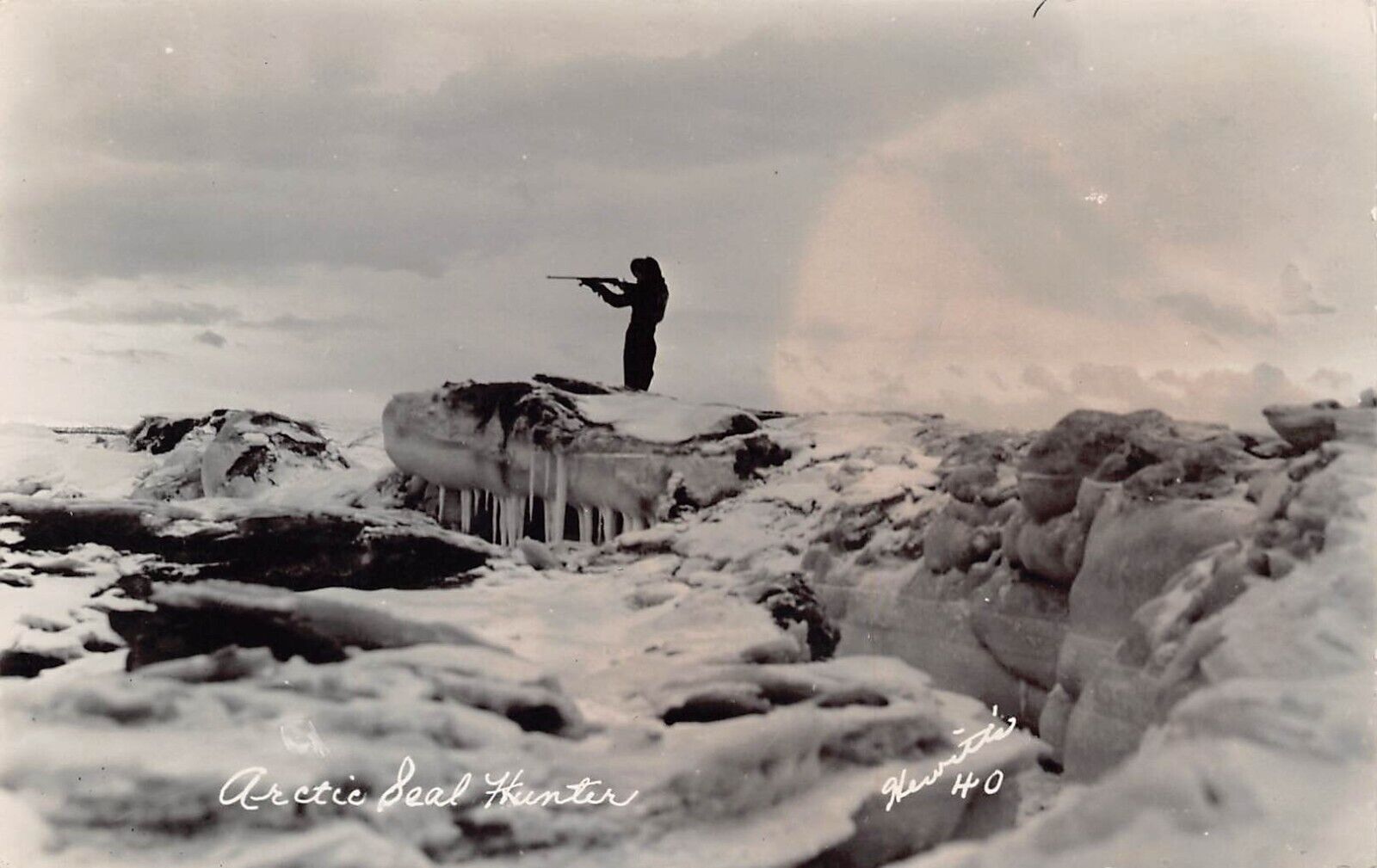 RPPC Polar Arctic Hunter Explorer Winter Circle Photo Postcard C57