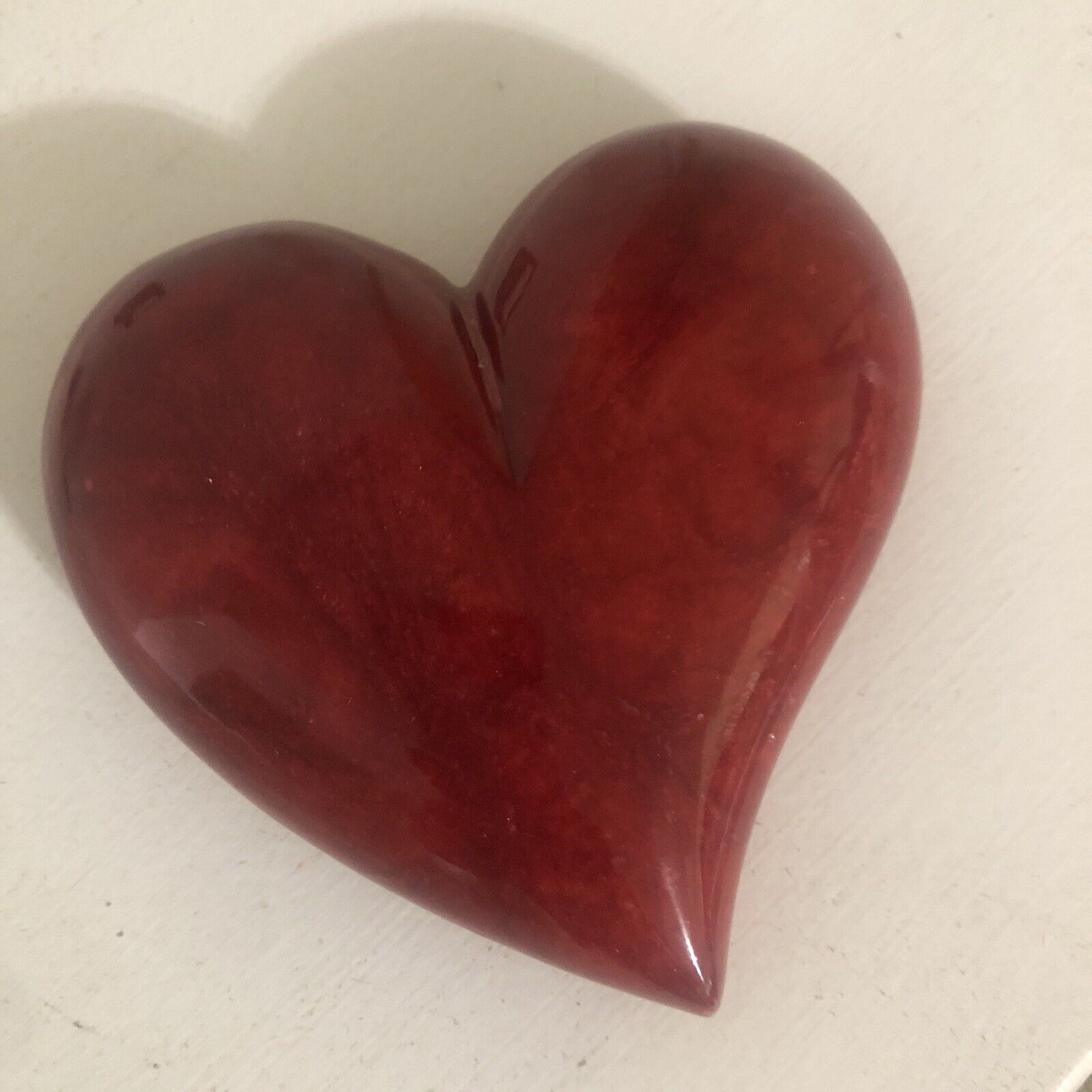 Vtg Ducceschi Genuine Volterra Alabaster Heart Hand Carved In Italy Paperweight